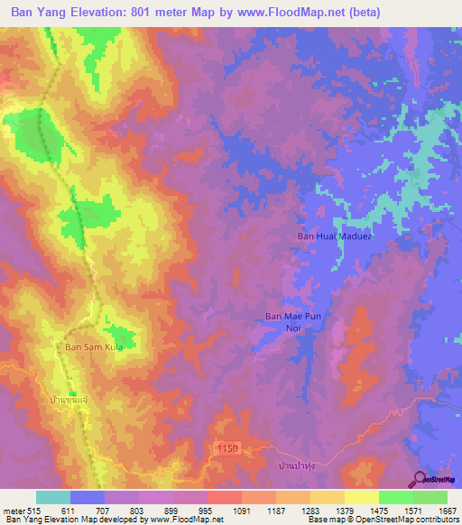 Ban Yang,Thailand Elevation Map