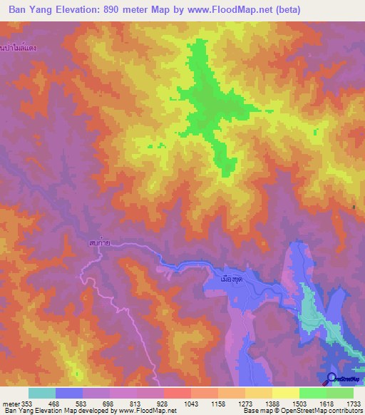 Ban Yang,Thailand Elevation Map