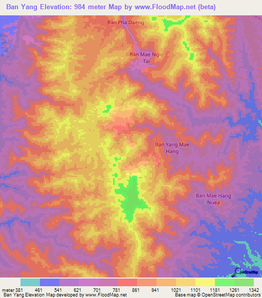 Ban Yang,Thailand Elevation Map