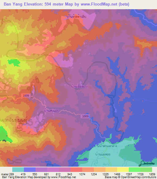 Ban Yang,Thailand Elevation Map