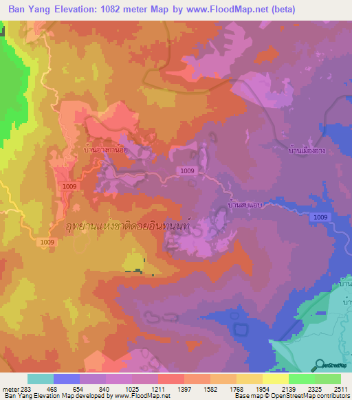 Ban Yang,Thailand Elevation Map