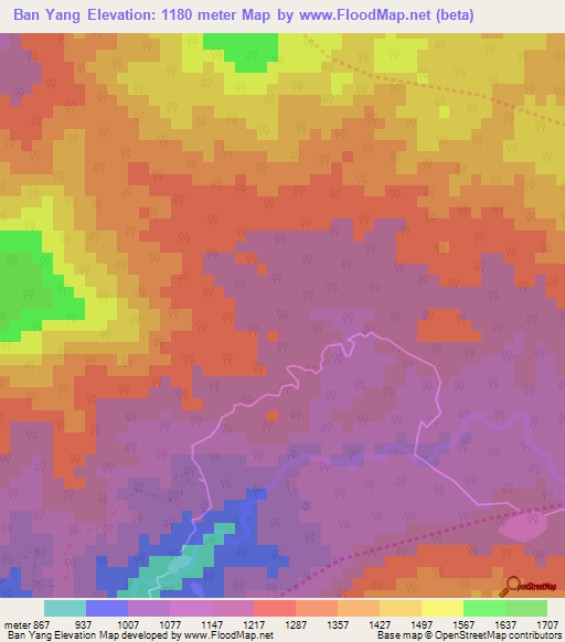Ban Yang,Thailand Elevation Map