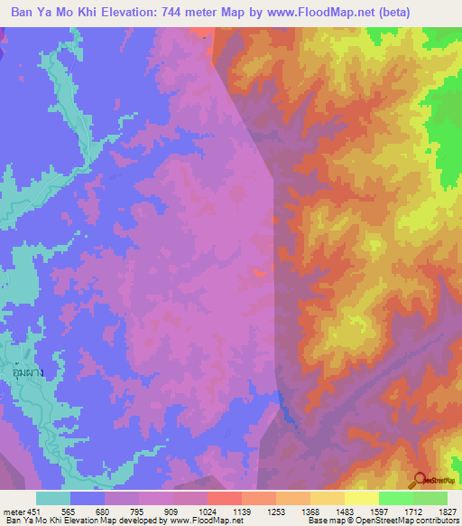 Ban Ya Mo Khi,Thailand Elevation Map