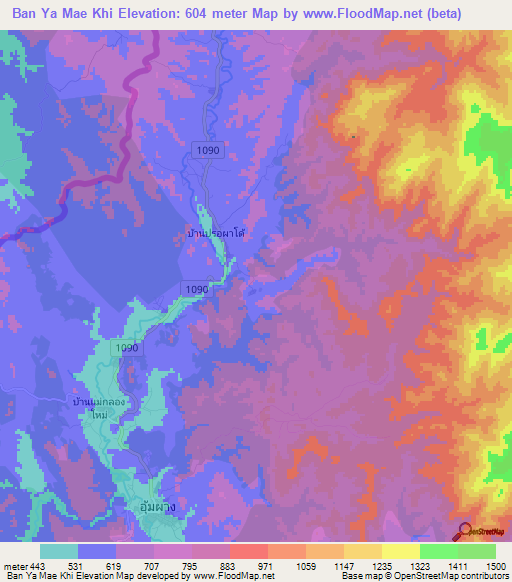 Ban Ya Mae Khi,Thailand Elevation Map