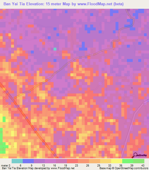 Ban Yai Tia,Thailand Elevation Map