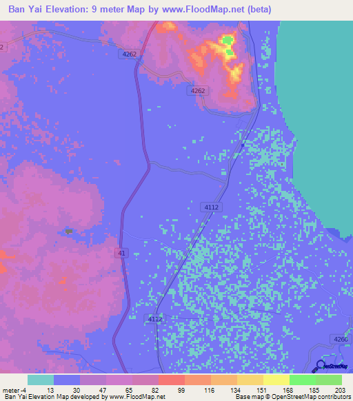 Ban Yai,Thailand Elevation Map