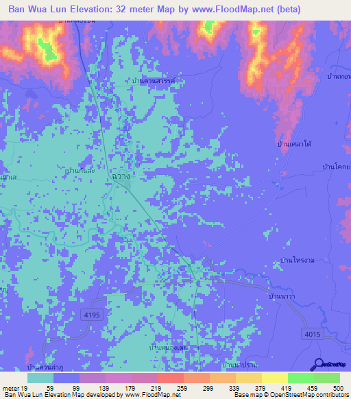 Ban Wua Lun,Thailand Elevation Map