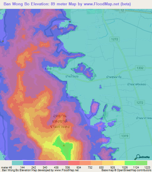 Ban Wong Bo,Thailand Elevation Map
