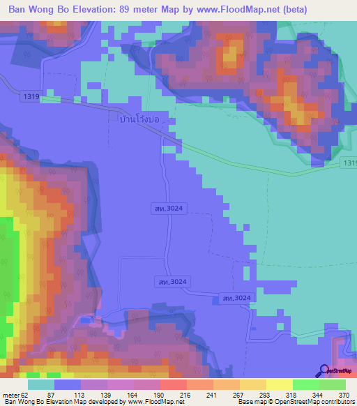 Ban Wong Bo,Thailand Elevation Map