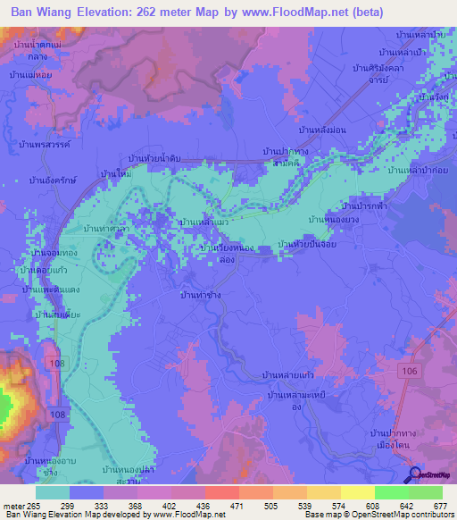 Ban Wiang,Thailand Elevation Map