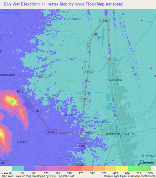 Ban Wet,Thailand Elevation Map