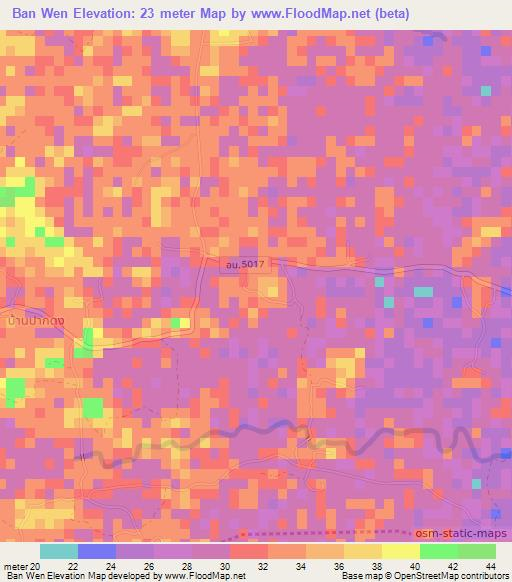 Ban Wen,Thailand Elevation Map