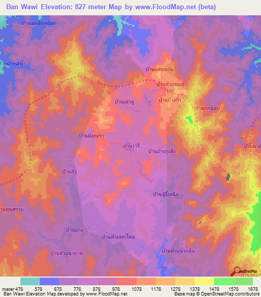 Ban Wawi,Thailand Elevation Map