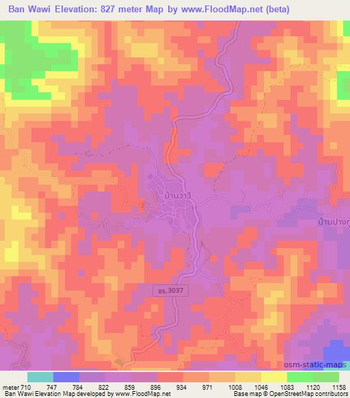 Ban Wawi,Thailand Elevation Map