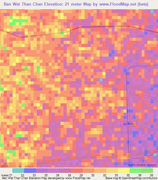 Ban Wat Than Chan,Thailand Elevation Map