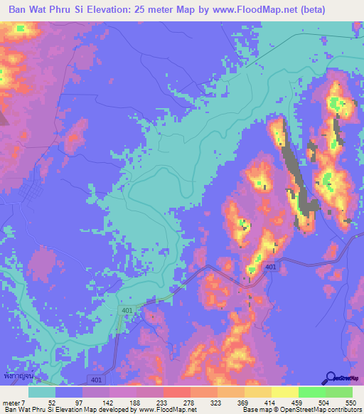 Ban Wat Phru Si,Thailand Elevation Map