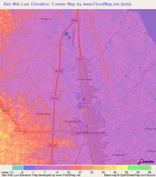 Ban Wat Lum,Thailand Elevation Map