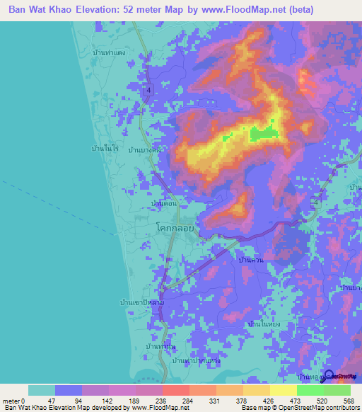 Ban Wat Khao,Thailand Elevation Map