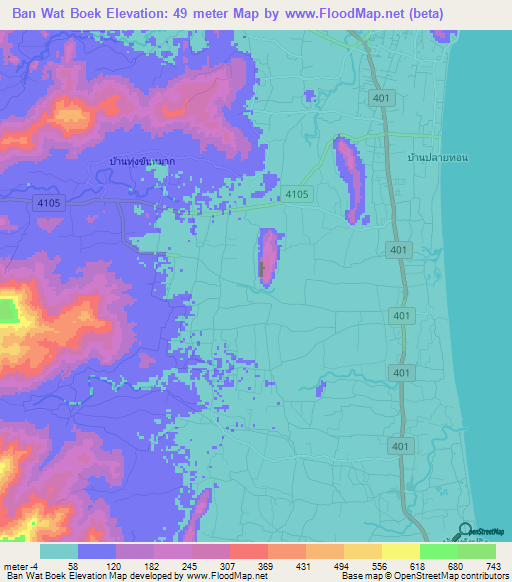 Ban Wat Boek,Thailand Elevation Map