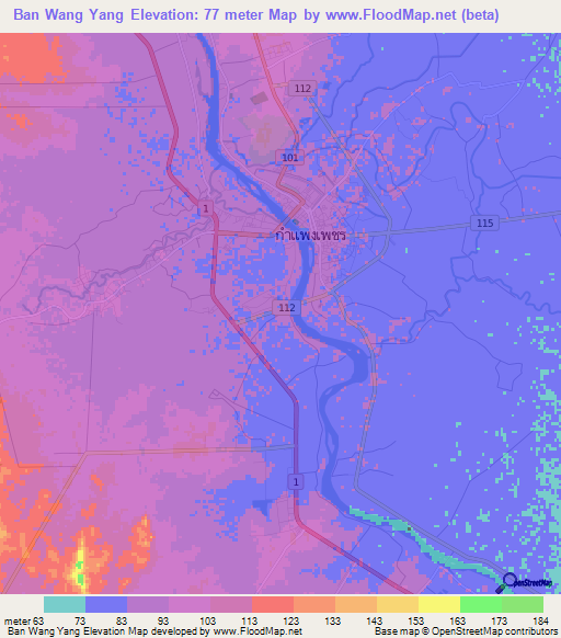 Ban Wang Yang,Thailand Elevation Map