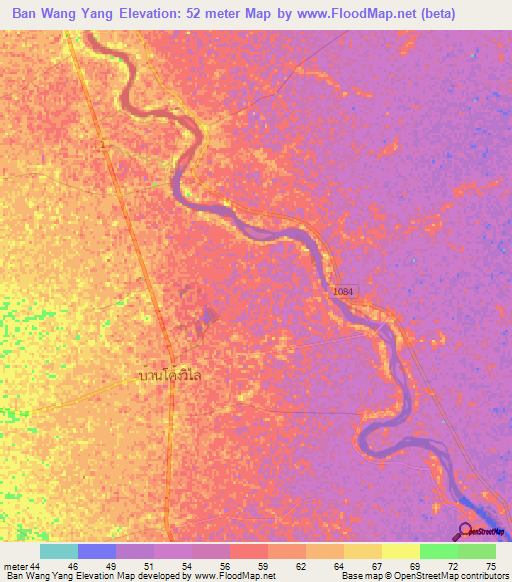 Ban Wang Yang,Thailand Elevation Map