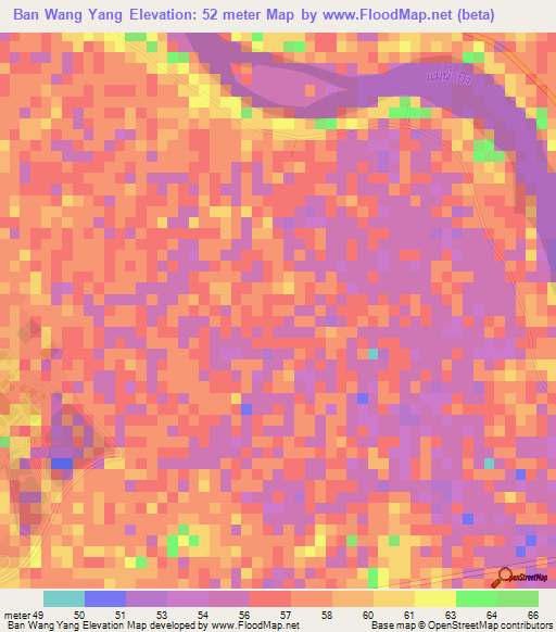 Ban Wang Yang,Thailand Elevation Map