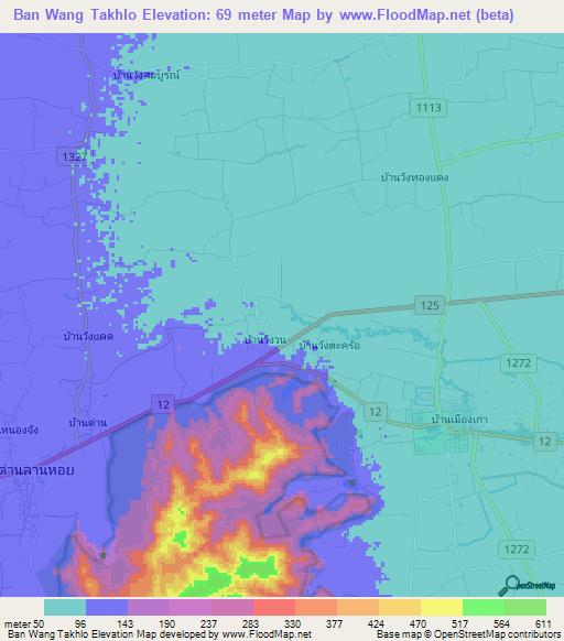 Ban Wang Takhlo,Thailand Elevation Map