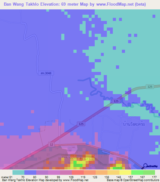 Ban Wang Takhlo,Thailand Elevation Map