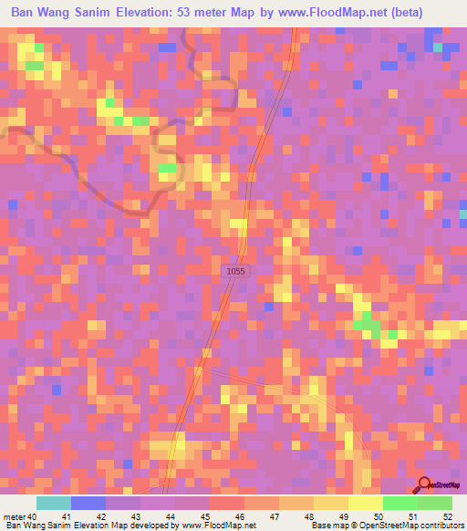 Ban Wang Sanim,Thailand Elevation Map