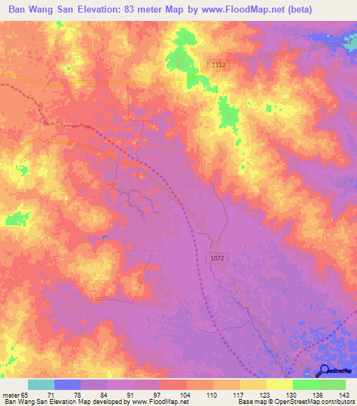 Ban Wang San,Thailand Elevation Map