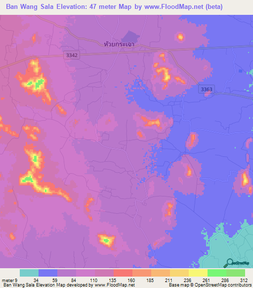 Ban Wang Sala,Thailand Elevation Map