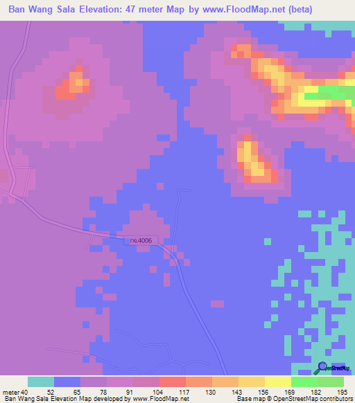 Ban Wang Sala,Thailand Elevation Map