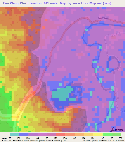 Ban Wang Phu,Thailand Elevation Map