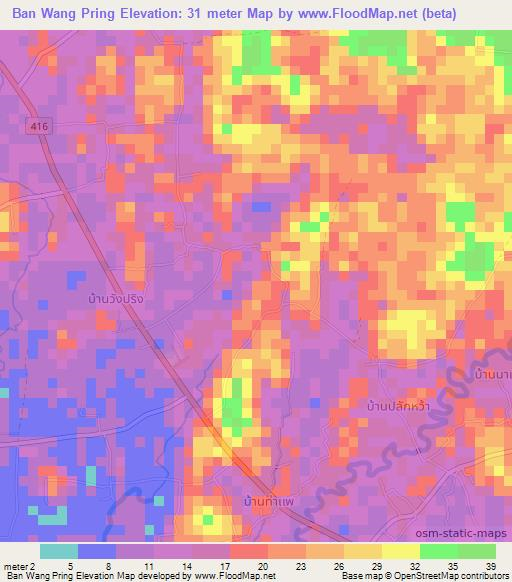 Ban Wang Pring,Thailand Elevation Map