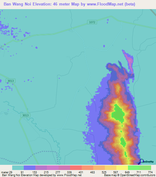 Ban Wang Noi,Thailand Elevation Map