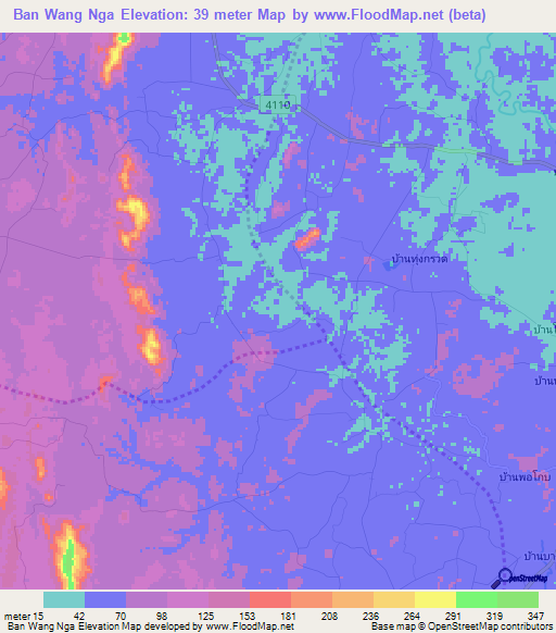 Ban Wang Nga,Thailand Elevation Map