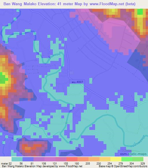 Ban Wang Malako,Thailand Elevation Map