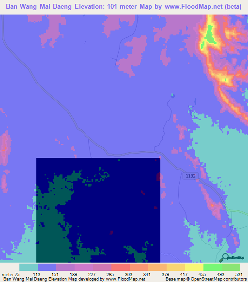 Ban Wang Mai Daeng,Thailand Elevation Map