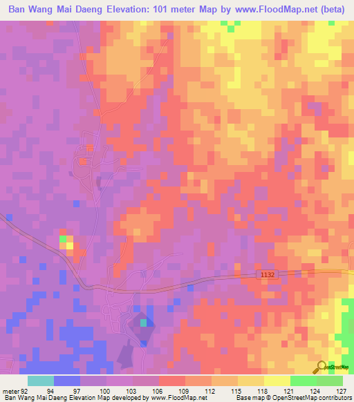 Ban Wang Mai Daeng,Thailand Elevation Map