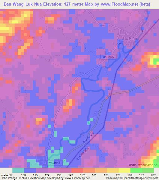 Ban Wang Luk Nua,Thailand Elevation Map