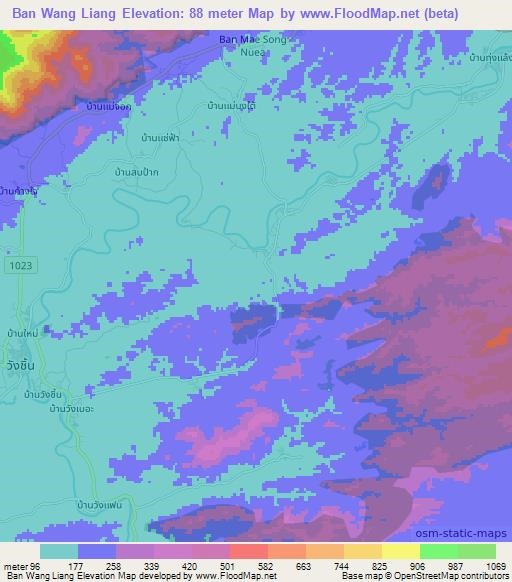 Ban Wang Liang,Thailand Elevation Map