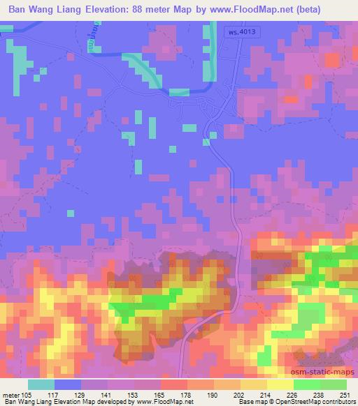 Ban Wang Liang,Thailand Elevation Map