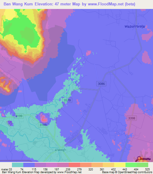 Ban Wang Kum,Thailand Elevation Map