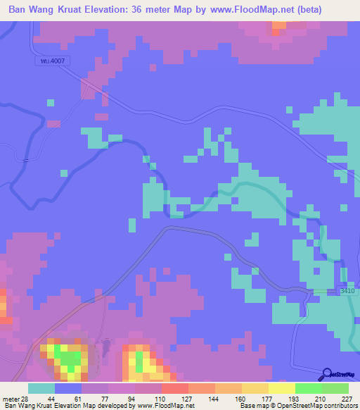 Ban Wang Kruat,Thailand Elevation Map