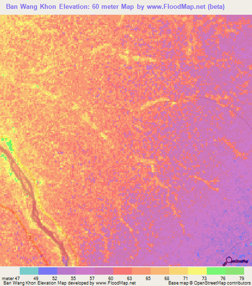 Ban Wang Khon,Thailand Elevation Map