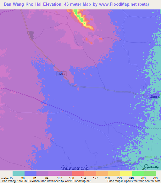 Ban Wang Kho Hai,Thailand Elevation Map