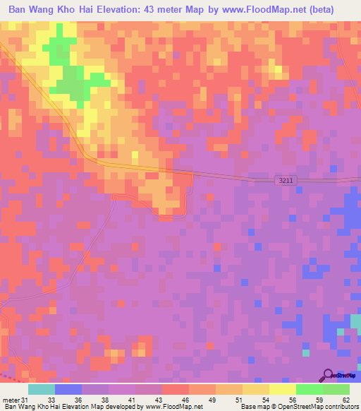 Ban Wang Kho Hai,Thailand Elevation Map