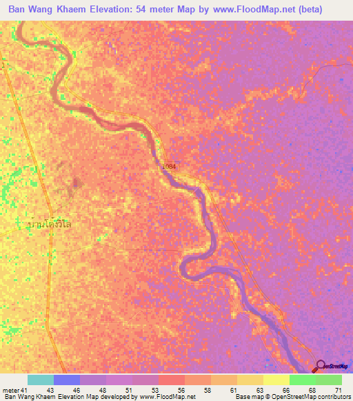 Ban Wang Khaem,Thailand Elevation Map