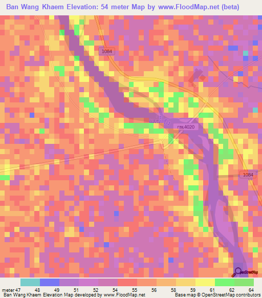 Ban Wang Khaem,Thailand Elevation Map