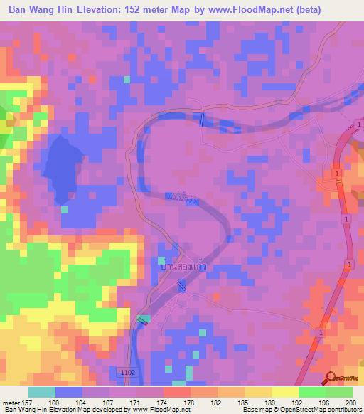 Ban Wang Hin,Thailand Elevation Map